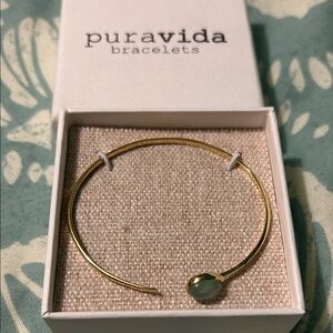 Pura Vida Gold Bracelet with Blue Chalcedony Open Stone